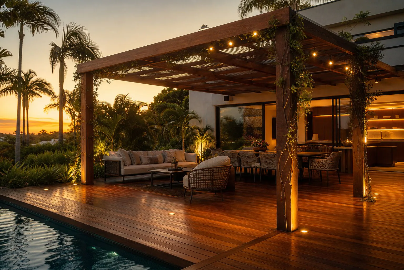 Deck de madeira com pergolado em casa de Porto Alegre — madeiras em Porto Alegre pela Santarém